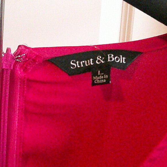 Strut & Bolt Satin Fuchsia Red Color Block Dress - Size L, NWT - Picture 5 of 6
